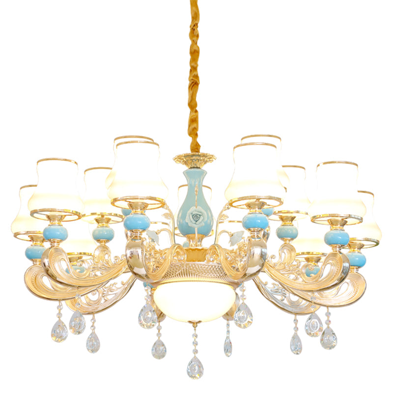 Tapered Pendant Chandelier Modernist Opal Frosted Glass Gold Hanging Light Kit with Crystal Accent Clearhalo 'Ceiling Lights' 'Chandeliers' 'Modern Chandeliers' 'Modern' Lighting' 2029890