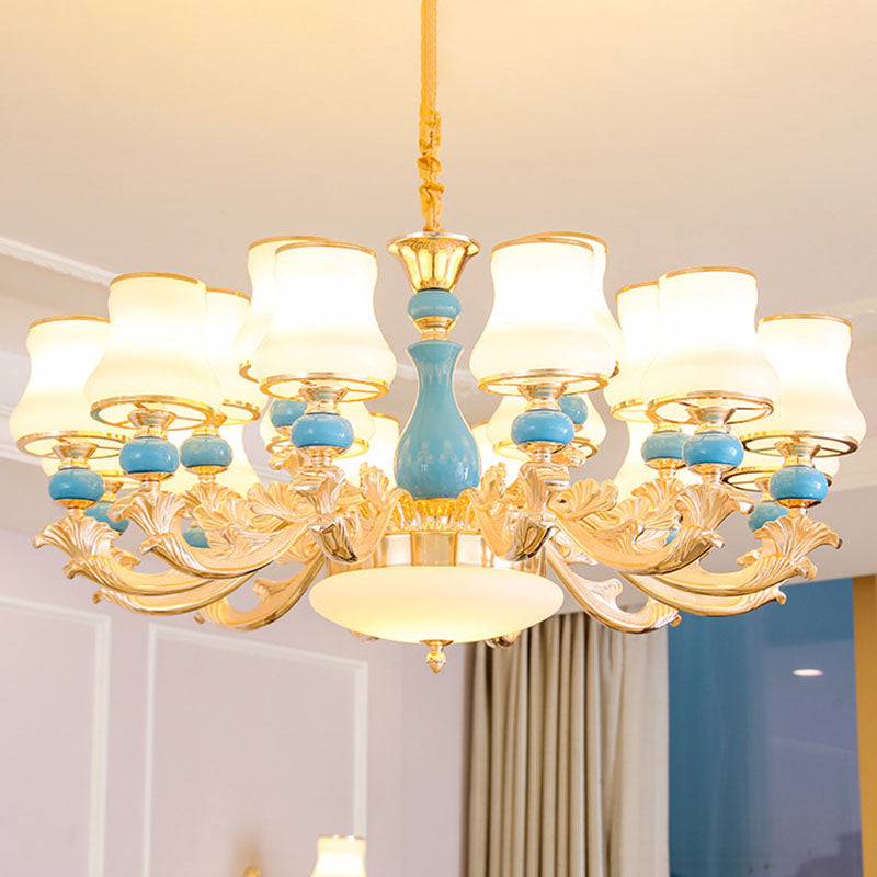 Gold Curved Hanging Chandelier Contemporary Opaline Frosted Glass Ceiling Suspension Lamp 18 Gold Clearhalo 'Ceiling Lights' 'Chandeliers' 'Modern Chandeliers' 'Modern' Lighting' 2029902