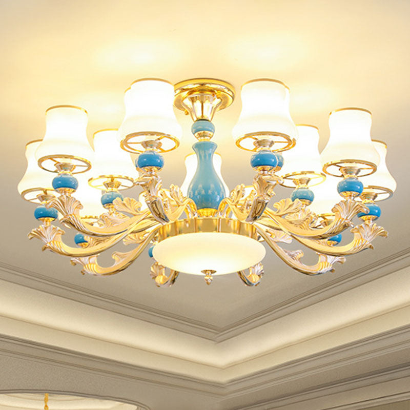 Gold Curved Hanging Chandelier Contemporary Opaline Frosted Glass Ceiling Suspension Lamp 15 Gold Clearhalo 'Ceiling Lights' 'Chandeliers' 'Modern Chandeliers' 'Modern' Lighting' 2029904