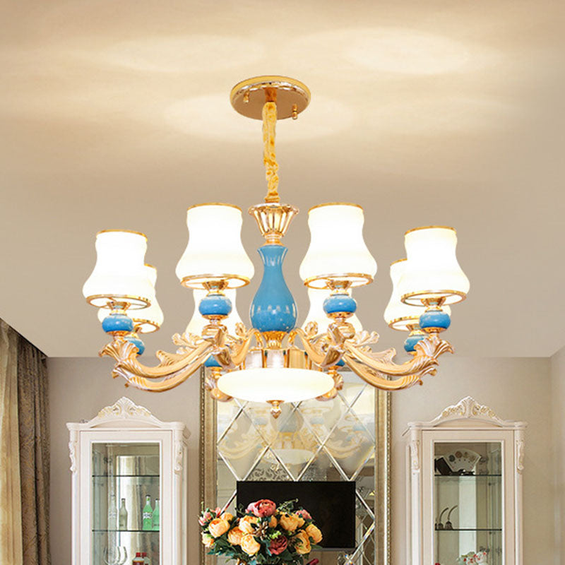 Gold Curved Hanging Chandelier Contemporary Opaline Frosted Glass Ceiling Suspension Lamp 8 Gold Clearhalo 'Ceiling Lights' 'Chandeliers' 'Modern Chandeliers' 'Modern' Lighting' 2029907