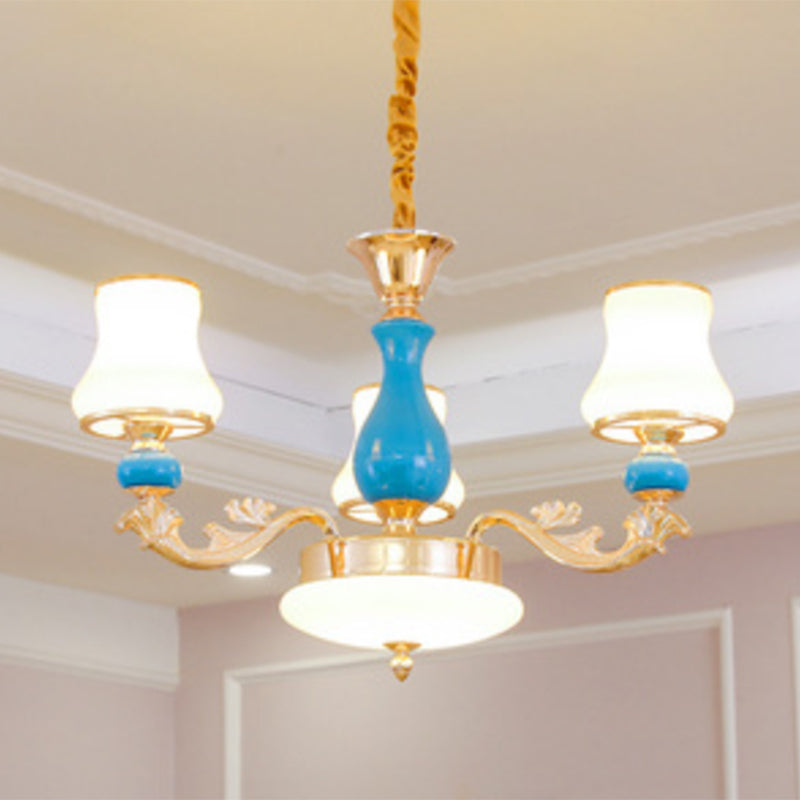 Gold Curved Hanging Chandelier Contemporary Opaline Frosted Glass Ceiling Suspension Lamp 3 Gold Clearhalo 'Ceiling Lights' 'Chandeliers' 'Modern Chandeliers' 'Modern' Lighting' 2029909
