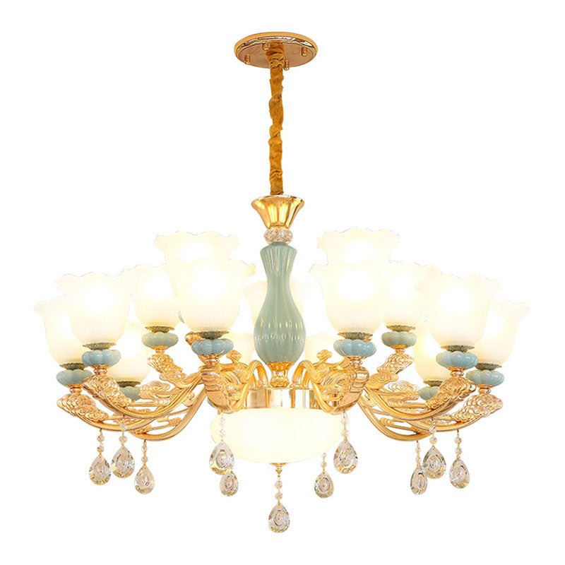Nordic Chandelier Lamp Petal Crystal Pendant Light Fixture with Frosted Glass Shade Clearhalo 'Ceiling Lights' 'Chandeliers' 'Modern Chandeliers' 'Modern' Lighting' 2029912
