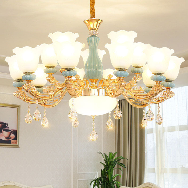 Nordic Chandelier Lamp Petal Crystal Pendant Light Fixture with Frosted Glass Shade Clearhalo 'Ceiling Lights' 'Chandeliers' 'Modern Chandeliers' 'Modern' Lighting' 2029915