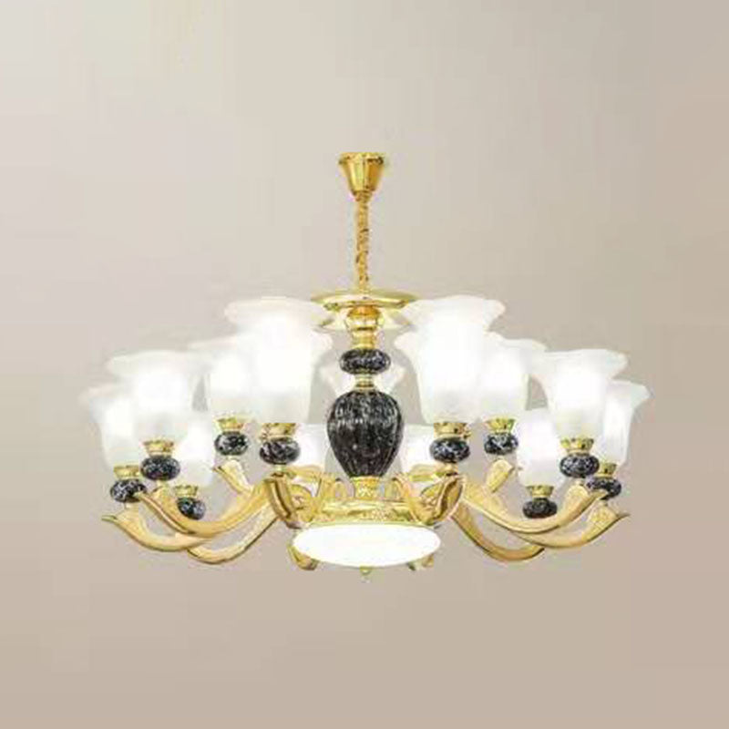 Frosted Glass Morning Glory Hanging Lamp Minimal Chandelier Light Fixture for Living Room Clearhalo 'Ceiling Lights' 'Chandeliers' 'Modern Chandeliers' 'Modern' Lighting' 2029936