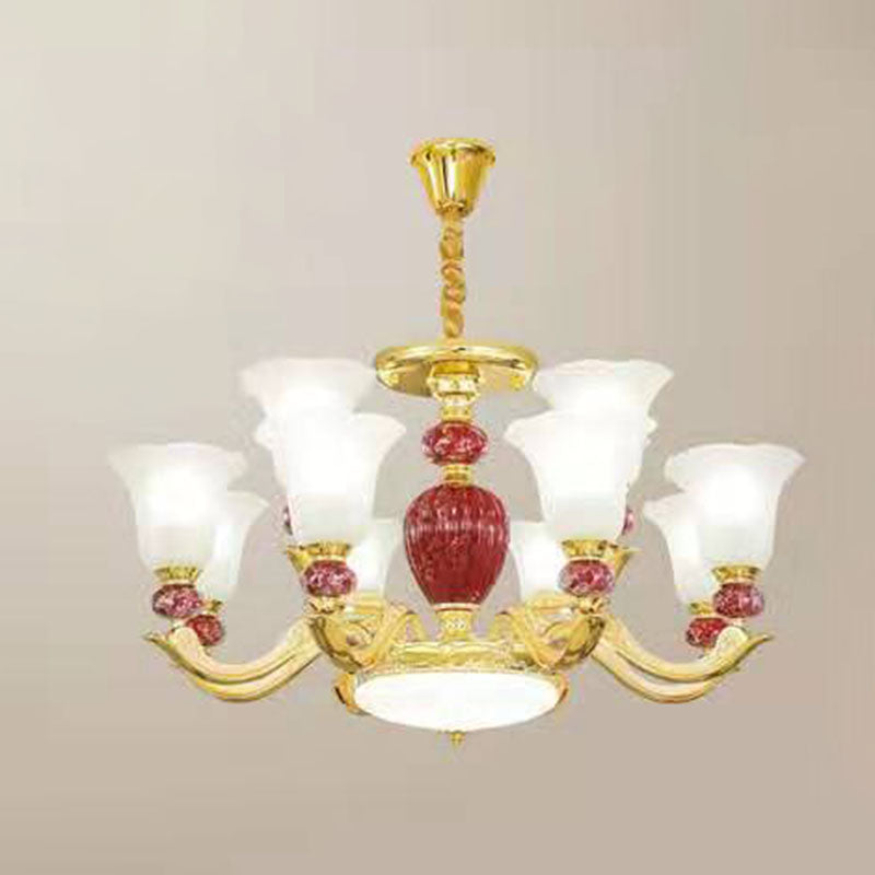 Frosted Glass Morning Glory Hanging Lamp Minimal Chandelier Light Fixture for Living Room 12 Red Clearhalo 'Ceiling Lights' 'Chandeliers' 'Modern Chandeliers' 'Modern' Lighting' 2029938