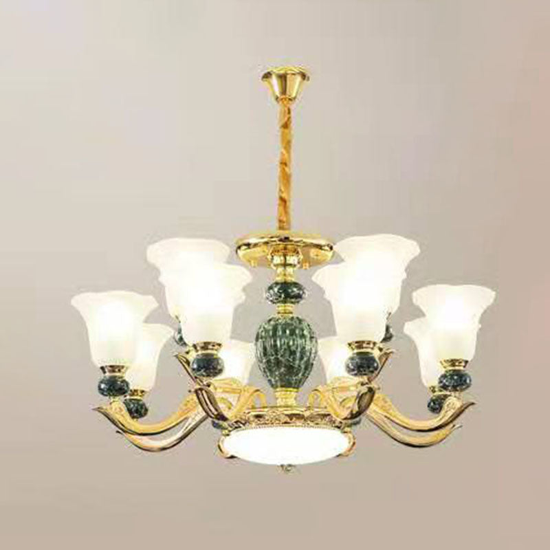 Frosted Glass Morning Glory Hanging Lamp Minimal Chandelier Light Fixture for Living Room Clearhalo 'Ceiling Lights' 'Chandeliers' 'Modern Chandeliers' 'Modern' Lighting' 2029940