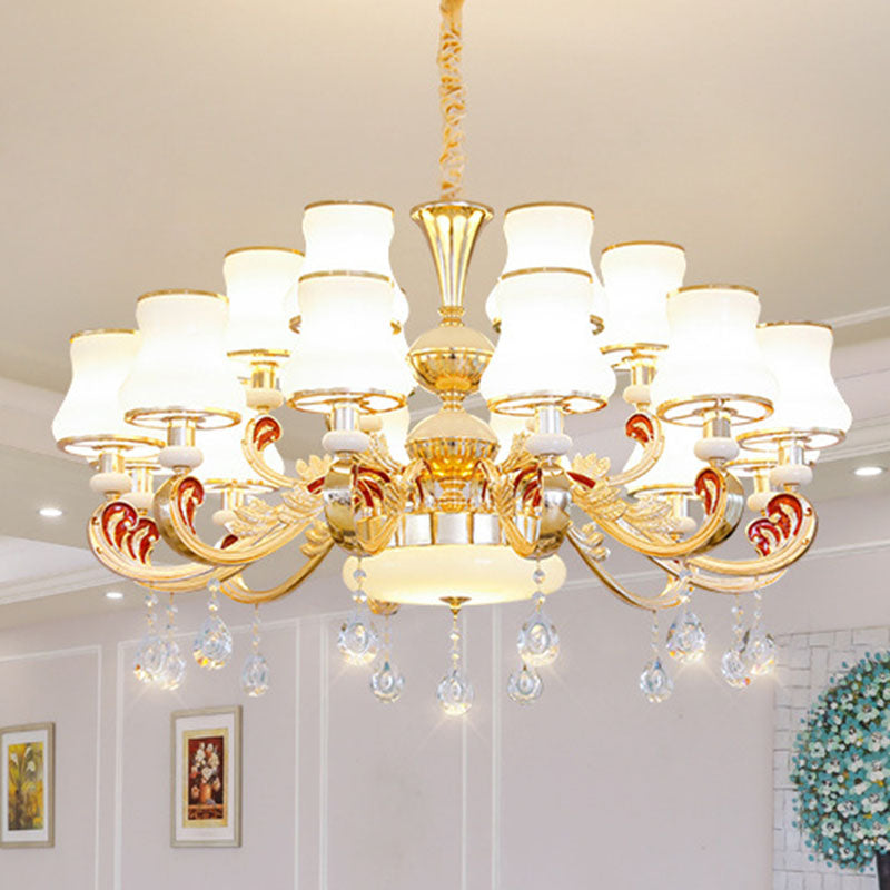 Simple Chandelier Light Fixture Gold Curved Down Lighting Pendant with White Frosted Glass Shade Clearhalo 'Ceiling Lights' 'Chandeliers' 'Modern Chandeliers' 'Modern' Lighting' 2030016