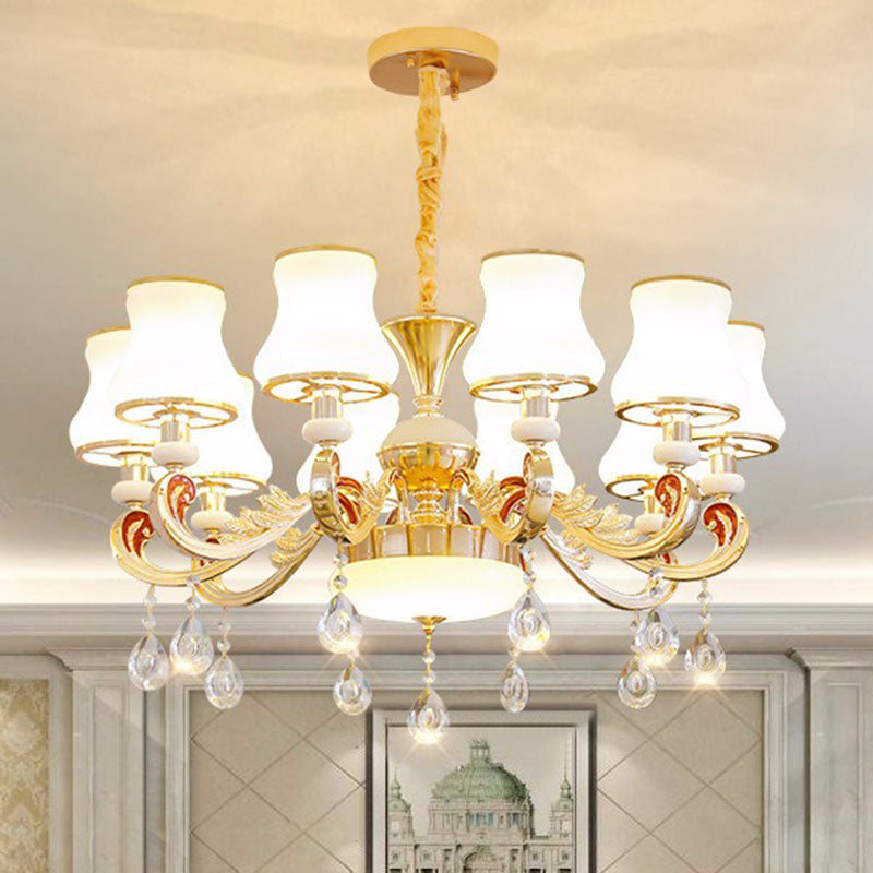Simple Chandelier Light Fixture Gold Curved Down Lighting Pendant with White Frosted Glass Shade 10 White B Clearhalo 'Ceiling Lights' 'Chandeliers' 'Modern Chandeliers' 'Modern' Lighting' 2030020