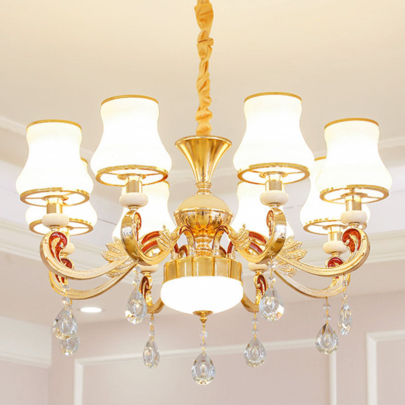 Simple Chandelier Light Fixture Gold Curved Down Lighting Pendant with White Frosted Glass Shade 8 White B Clearhalo 'Ceiling Lights' 'Chandeliers' 'Modern Chandeliers' 'Modern' Lighting' 2030022