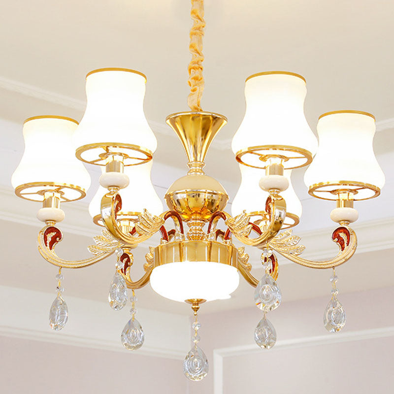 Simple Chandelier Light Fixture Gold Curved Down Lighting Pendant with White Frosted Glass Shade 6 White B Clearhalo 'Ceiling Lights' 'Chandeliers' 'Modern Chandeliers' 'Modern' Lighting' 2030023