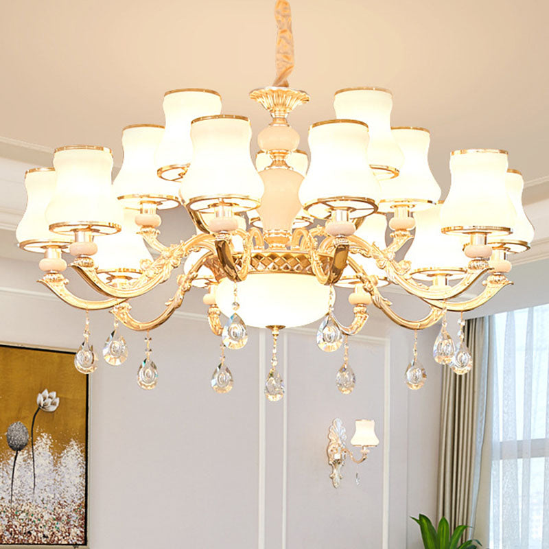Simple Chandelier Light Fixture Gold Curved Down Lighting Pendant with White Frosted Glass Shade 15 White C Clearhalo 'Ceiling Lights' 'Chandeliers' 'Modern Chandeliers' 'Modern' Lighting' 2030025