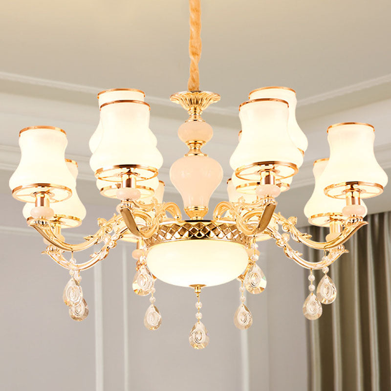 Simple Chandelier Light Fixture Gold Curved Down Lighting Pendant with White Frosted Glass Shade 12 White C Clearhalo 'Ceiling Lights' 'Chandeliers' 'Modern Chandeliers' 'Modern' Lighting' 2030027