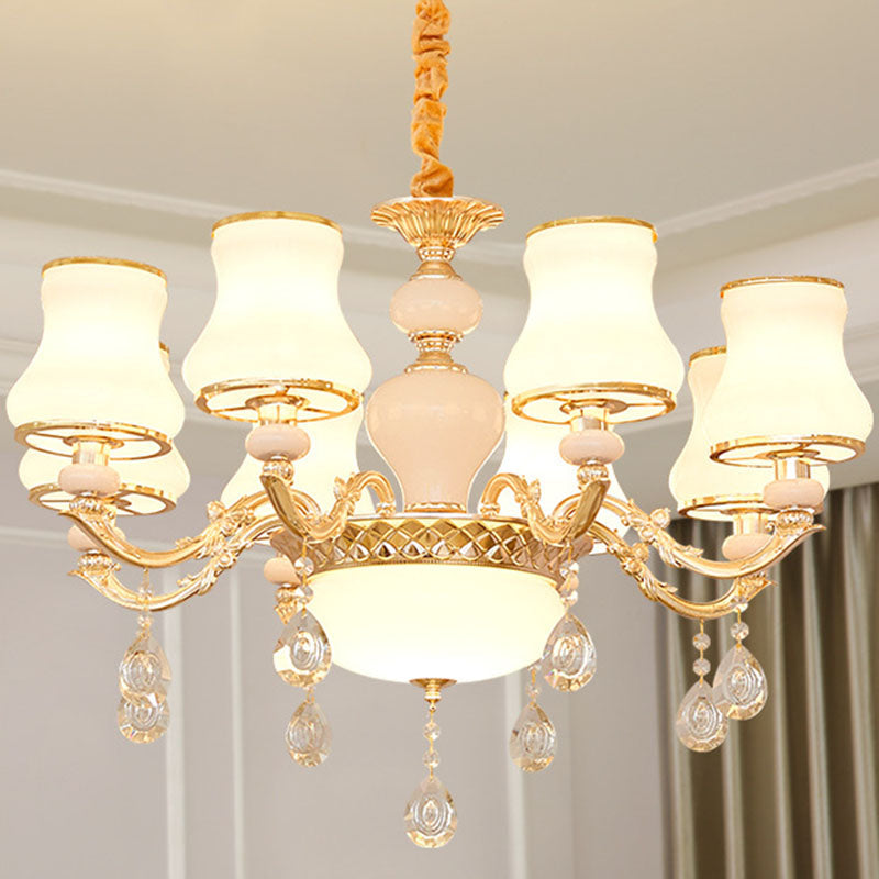Simple Chandelier Light Fixture Gold Curved Down Lighting Pendant with White Frosted Glass Shade 8 White C Clearhalo 'Ceiling Lights' 'Chandeliers' 'Modern Chandeliers' 'Modern' Lighting' 2030029