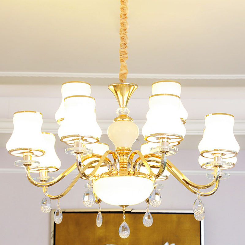 Simple Chandelier Light Fixture Gold Curved Down Lighting Pendant with White Frosted Glass Shade 12 White A Clearhalo 'Ceiling Lights' 'Chandeliers' 'Modern Chandeliers' 'Modern' Lighting' 2030033