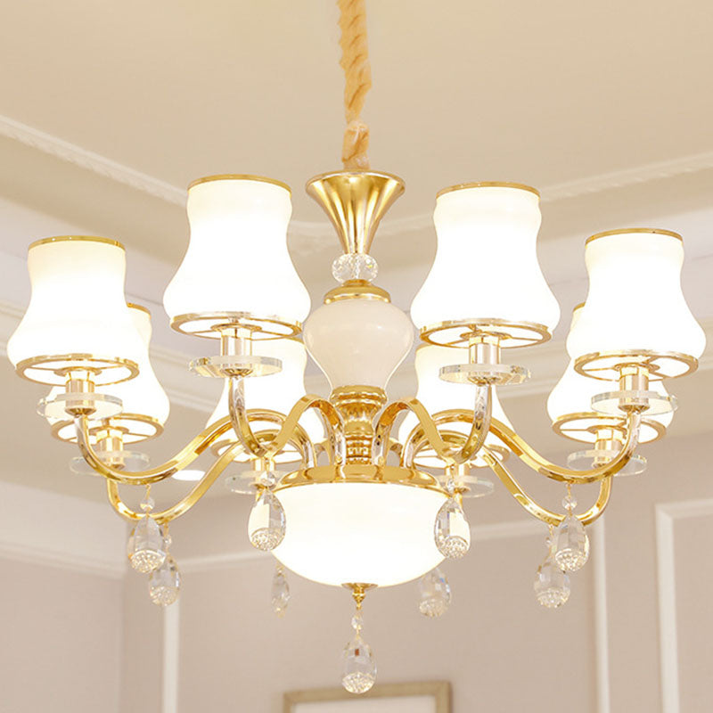 Simple Chandelier Light Fixture Gold Curved Down Lighting Pendant with White Frosted Glass Shade 8 White A Clearhalo 'Ceiling Lights' 'Chandeliers' 'Modern Chandeliers' 'Modern' Lighting' 2030035