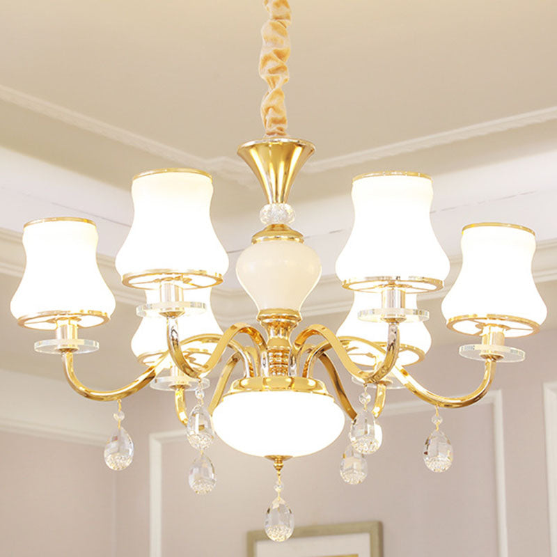 Simple Chandelier Light Fixture Gold Curved Down Lighting Pendant with White Frosted Glass Shade 6 White A Clearhalo 'Ceiling Lights' 'Chandeliers' 'Modern Chandeliers' 'Modern' Lighting' 2030036
