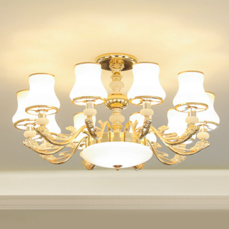Simple Chandelier Light Fixture Gold Curved Down Lighting Pendant with White Frosted Glass Shade 10 White D Clearhalo 'Ceiling Lights' 'Chandeliers' 'Modern Chandeliers' 'Modern' Lighting' 2030040