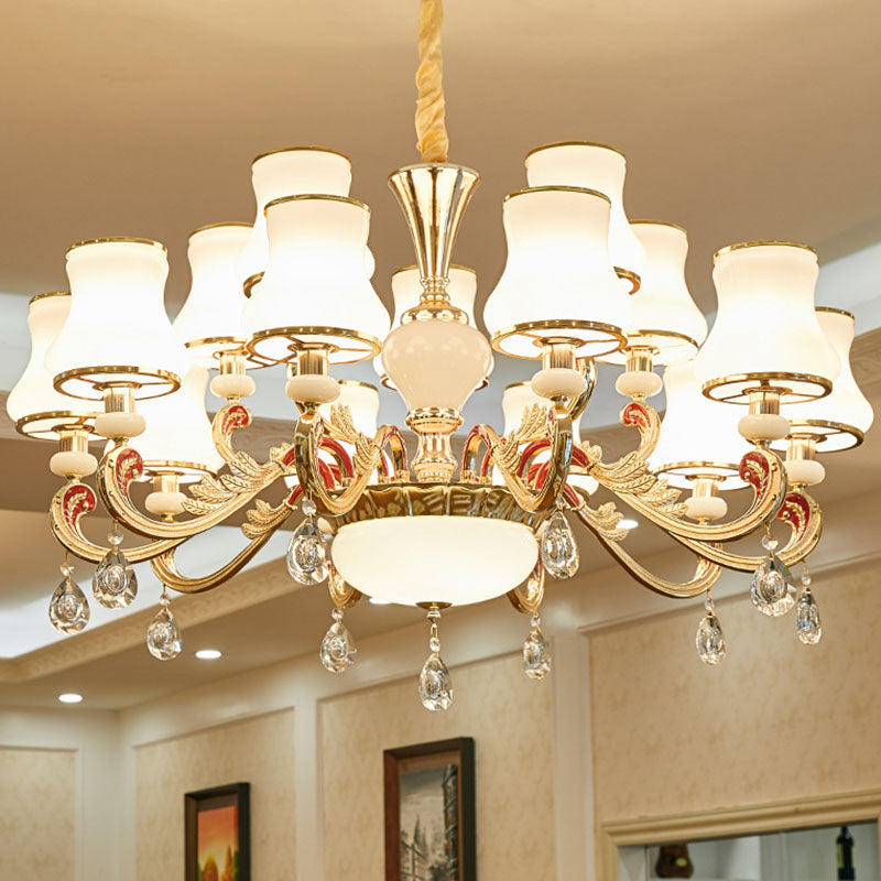 Simplicity Flared Chandelier Light Opal Frosted Glass Living Room Drop Pendant in Gold 15 Gold Clearhalo 'Ceiling Lights' 'Chandeliers' 'Modern Chandeliers' 'Modern' Lighting' 2030051