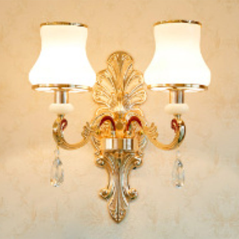 Simplicity Flared Chandelier Light Opal Frosted Glass Living Room Drop Pendant in Gold 2 Gold Clearhalo 'Ceiling Lights' 'Chandeliers' 'Modern Chandeliers' 'Modern' Lighting' 2030057