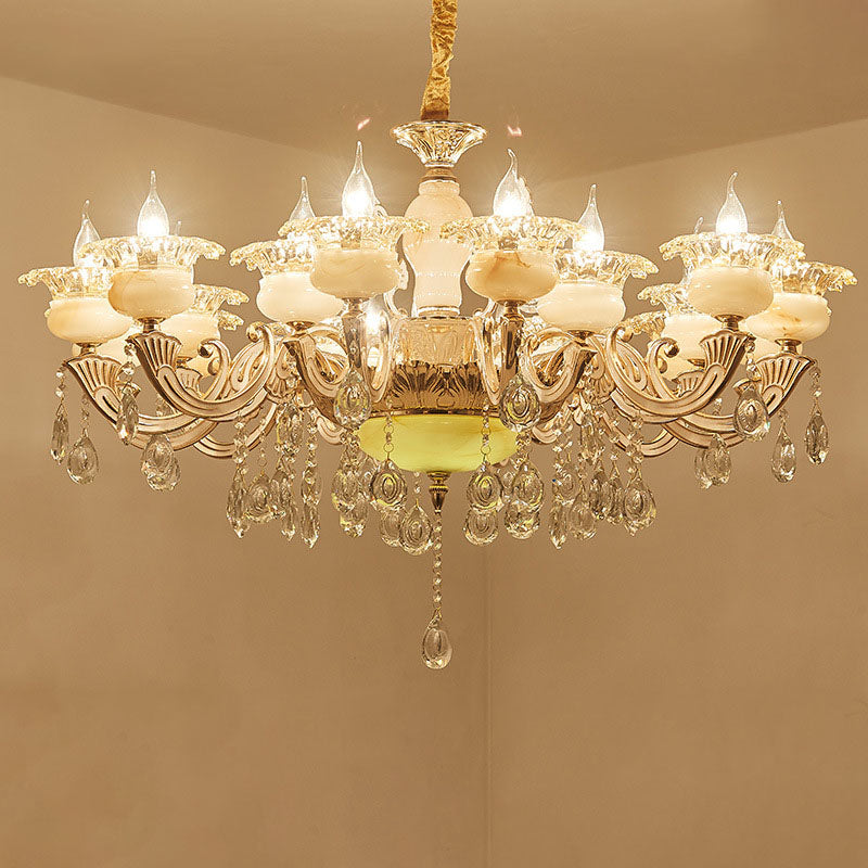 Gold Petal Chandelier Lamp Contemporary Jade Suspension Light with Crystal Draping 18 Gold Clearhalo 'Ceiling Lights' 'Chandeliers' 'Modern Chandeliers' 'Modern' Lighting' 2030115