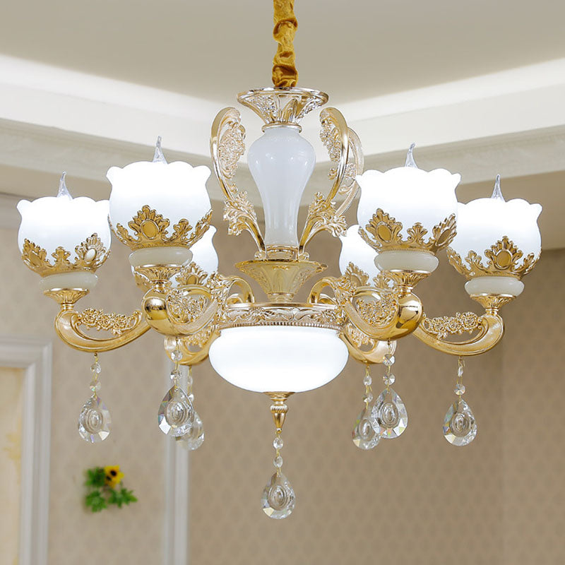 Bud Chandelier Lighting Modernist Opal Glass Living Room Hanging Pendant Light in Gold Clearhalo 'Ceiling Lights' 'Chandeliers' 'Modern Chandeliers' 'Modern' Lighting' 2030136