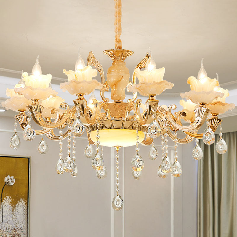 Blossom Jade Chandelier Light Fixture Minimalist Gold Hanging Lamp Kit with Crystal Draping Clearhalo 'Ceiling Lights' 'Chandeliers' 'Modern Chandeliers' 'Modern' Lighting' 2030177