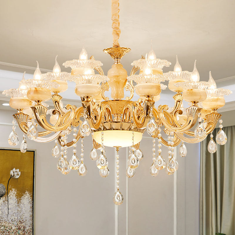 Blossom Jade Chandelier Light Fixture Minimalist Gold Hanging Lamp Kit with Crystal Draping 18 Gold B Clearhalo 'Ceiling Lights' 'Chandeliers' 'Modern Chandeliers' 'Modern' Lighting' 2030180