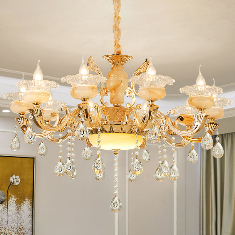 Blossom Jade Chandelier Light Fixture Minimalist Gold Hanging Lamp Kit with Crystal Draping 10 Gold B Clearhalo 'Ceiling Lights' 'Chandeliers' 'Modern Chandeliers' 'Modern' Lighting' 2030184