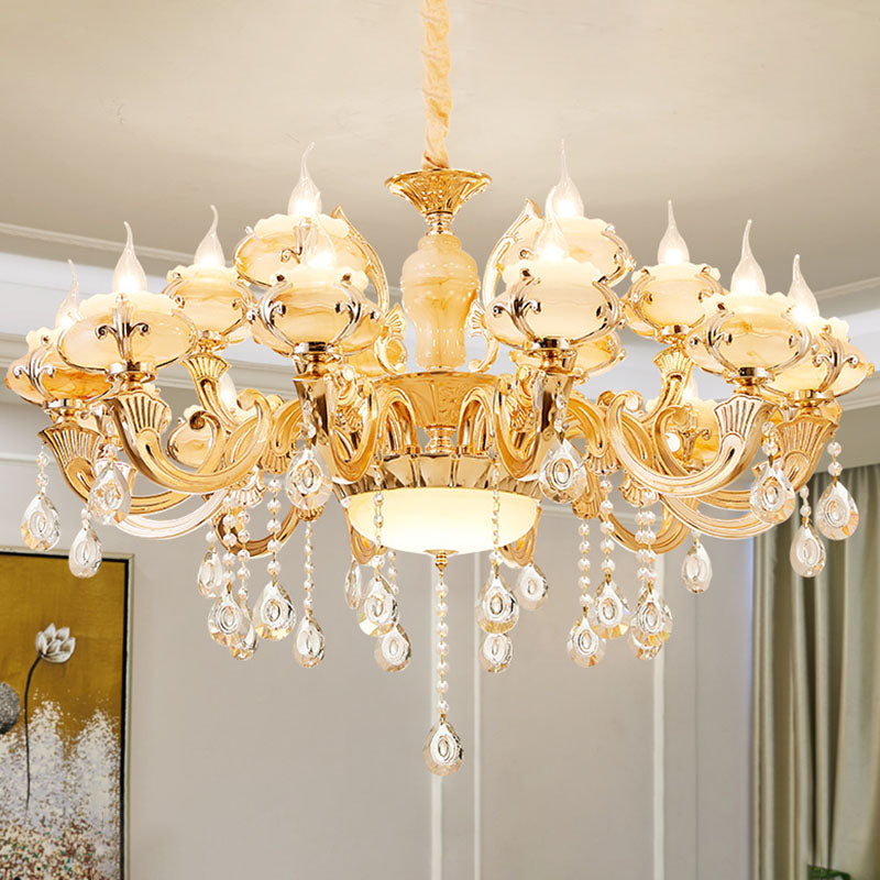 Blossom Jade Chandelier Light Fixture Minimalist Gold Hanging Lamp Kit with Crystal Draping 18 Gold C Clearhalo 'Ceiling Lights' 'Chandeliers' 'Modern Chandeliers' 'Modern' Lighting' 2030188