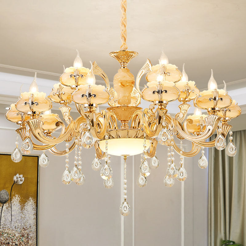 Blossom Jade Chandelier Light Fixture Minimalist Gold Hanging Lamp Kit with Crystal Draping 15 Gold C Clearhalo 'Ceiling Lights' 'Chandeliers' 'Modern Chandeliers' 'Modern' Lighting' 2030189