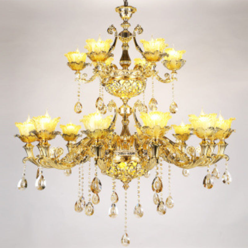 Petal Living Room Hanging Chandelier Amber Textured Glass Modernism Pendant Light Fixture in Gold 18 Gold Clearhalo 'Ceiling Lights' 'Chandeliers' 'Modern Chandeliers' 'Modern' Lighting' 2030264