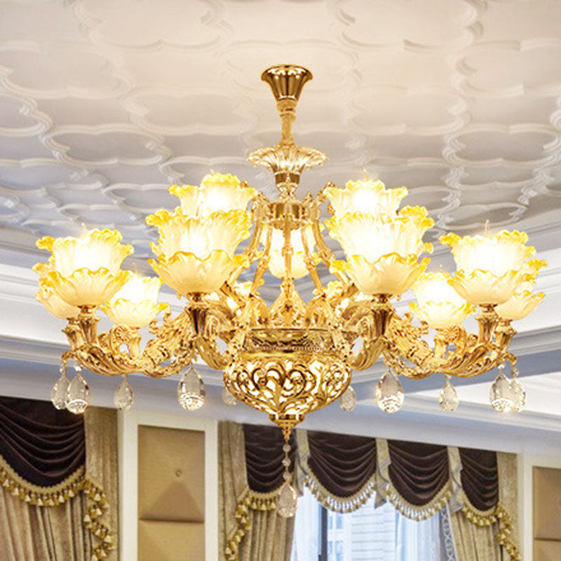 Petal Living Room Hanging Chandelier Amber Textured Glass Modernism Pendant Light Fixture in Gold Clearhalo 'Ceiling Lights' 'Chandeliers' 'Modern Chandeliers' 'Modern' Lighting' 2030267