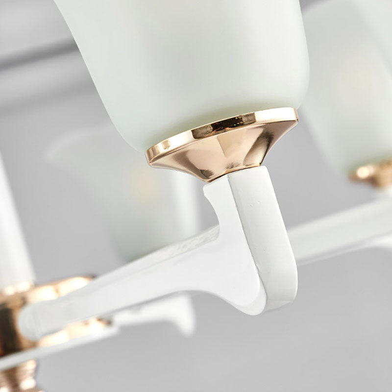 Ruffle Chandelier Lighting Simplicity Cream Frosted Glass Drop Pendant for Bedroom Clearhalo 'Ceiling Lights' 'Chandeliers' 'Glass shade' 'Glass' 'Modern Chandeliers' 'Modern' 'Pendant Lights' Lighting' 2030300