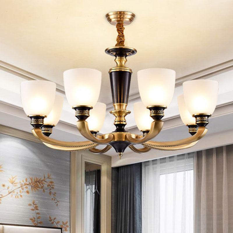 Simplicity Chandelier Lamp Brass Bowl Suspension Lighting Fixture with White Frosted Glass Shad 8 White Clearhalo 'Ceiling Lights' 'Chandeliers' 'Modern Chandeliers' 'Modern' Lighting' 2030315