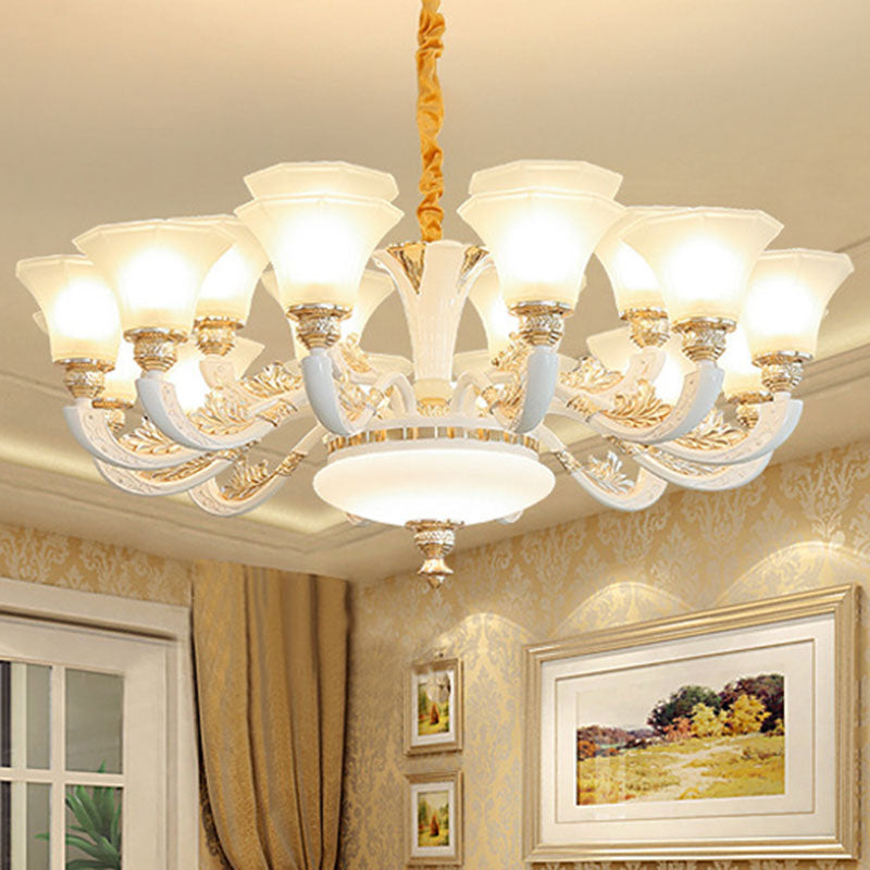 Simple Suspension Lamp White Paneled Bell Chandelier Lighting with Frosted Glass Shade 18 White Clearhalo 'Ceiling Lights' 'Chandeliers' 'Modern Chandeliers' 'Modern' Lighting' 2030384