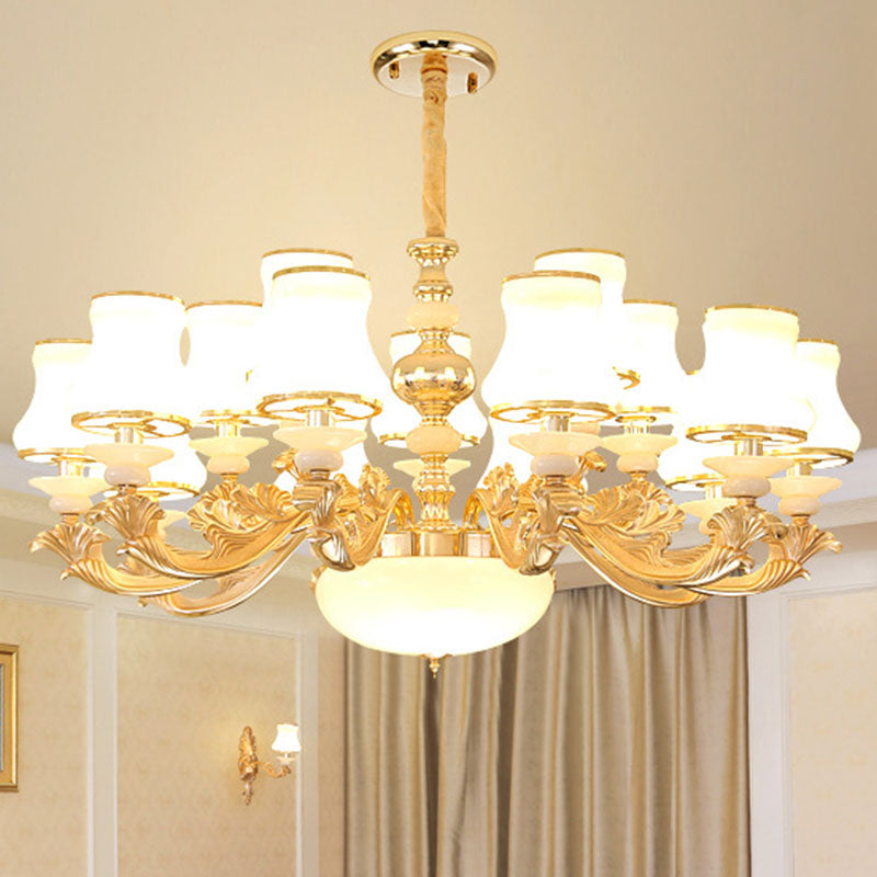 Nordic Flared Chandelier Lamp Milky Glass Living Room Hanging Ceiling Light in Gold 15 Gold Clearhalo 'Ceiling Lights' 'Chandeliers' 'Modern Chandeliers' 'Modern' Lighting' 2030397