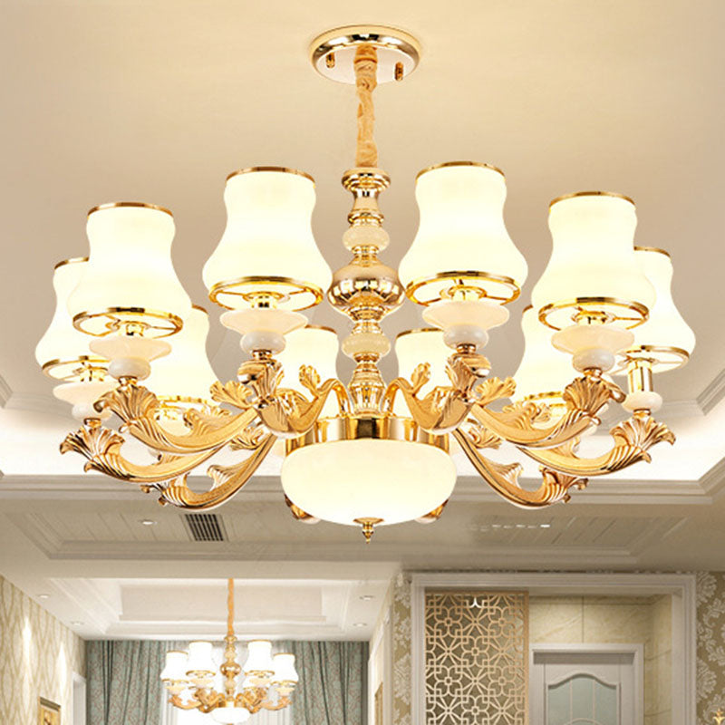 Nordic Flared Chandelier Lamp Milky Glass Living Room Hanging Ceiling Light in Gold 10 Gold Clearhalo 'Ceiling Lights' 'Chandeliers' 'Modern Chandeliers' 'Modern' Lighting' 2030402