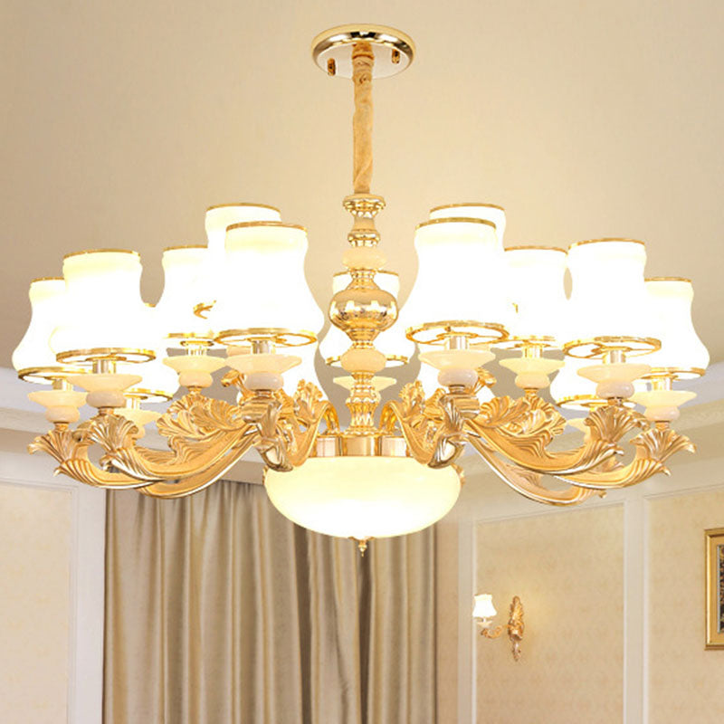 Opaline Glass Curved Chandelier Lighting Simple Ceiling Suspension Lamp for Living Room 15 White Clearhalo 'Ceiling Lights' 'Chandeliers' 'Modern Chandeliers' 'Modern' Lighting' 2030407