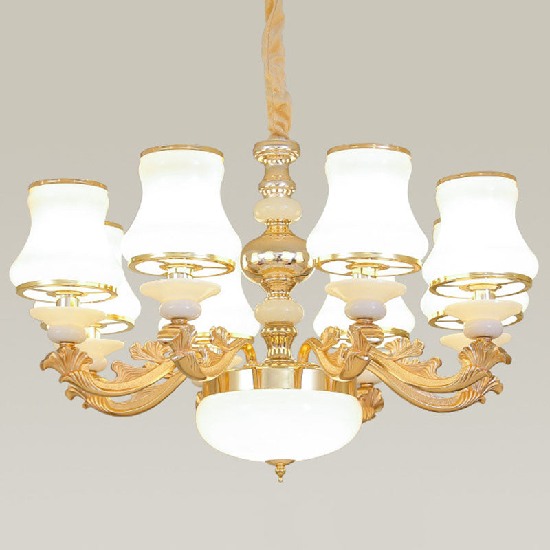 Opaline Glass Curved Chandelier Lighting Simple Ceiling Suspension Lamp for Living Room Clearhalo 'Ceiling Lights' 'Chandeliers' 'Modern Chandeliers' 'Modern' Lighting' 2030415
