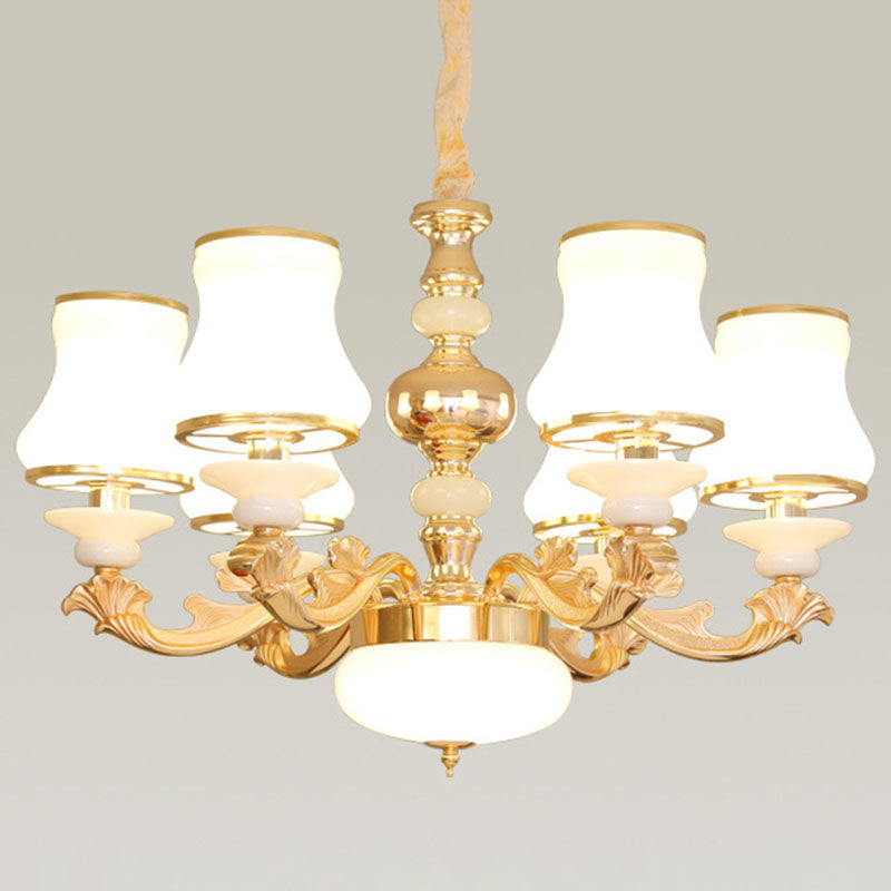 Opaline Glass Curved Chandelier Lighting Simple Ceiling Suspension Lamp for Living Room 6 White Clearhalo 'Ceiling Lights' 'Chandeliers' 'Modern Chandeliers' 'Modern' Lighting' 2030416