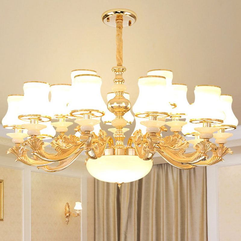 Curved Arm Living Room Hanging Lamp Metal Modern Chandelier Light with Urn Opal Glass Shade 18 White Clearhalo 'Ceiling Lights' 'Chandeliers' 'Modern Chandeliers' 'Modern' Lighting' 2030420