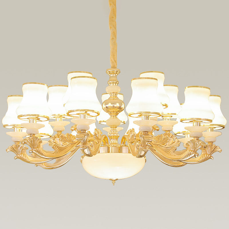 Curved Arm Living Room Hanging Lamp Metal Modern Chandelier Light with Urn Opal Glass Shade Clearhalo 'Ceiling Lights' 'Chandeliers' 'Modern Chandeliers' 'Modern' Lighting' 2030421
