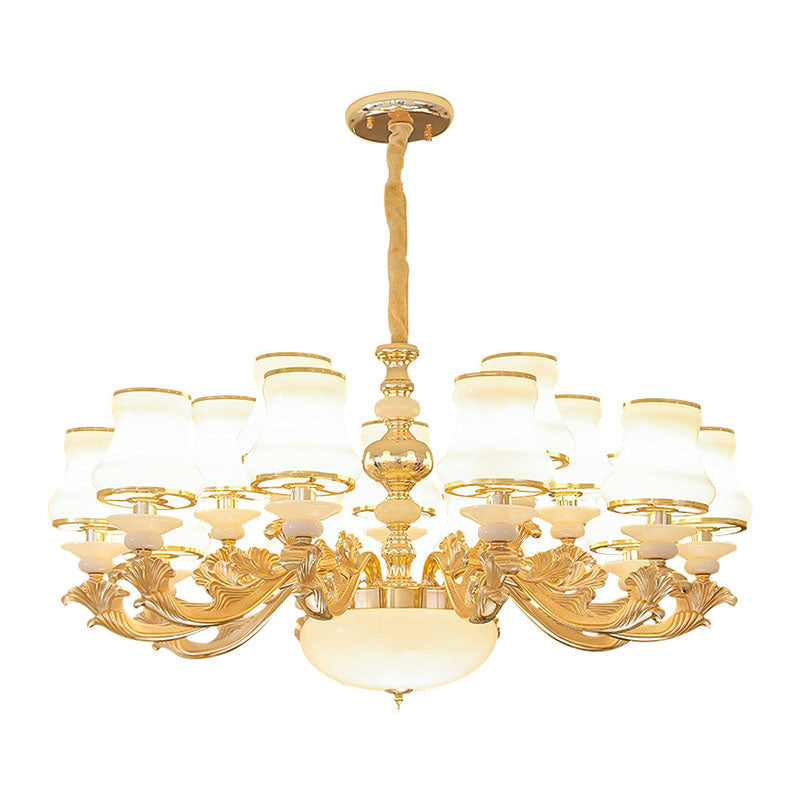 Curved Arm Living Room Hanging Lamp Metal Modern Chandelier Light with Urn Opal Glass Shade Clearhalo 'Ceiling Lights' 'Chandeliers' 'Modern Chandeliers' 'Modern' Lighting' 2030422
