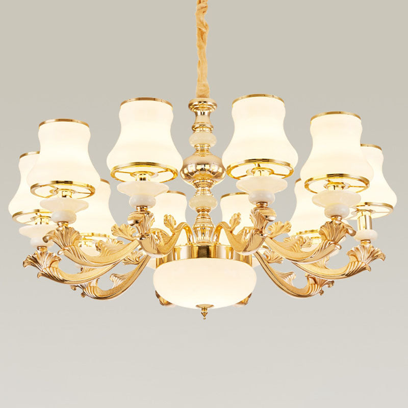 Curved Arm Living Room Hanging Lamp Metal Modern Chandelier Light with Urn Opal Glass Shade 10 White Clearhalo 'Ceiling Lights' 'Chandeliers' 'Modern Chandeliers' 'Modern' Lighting' 2030426