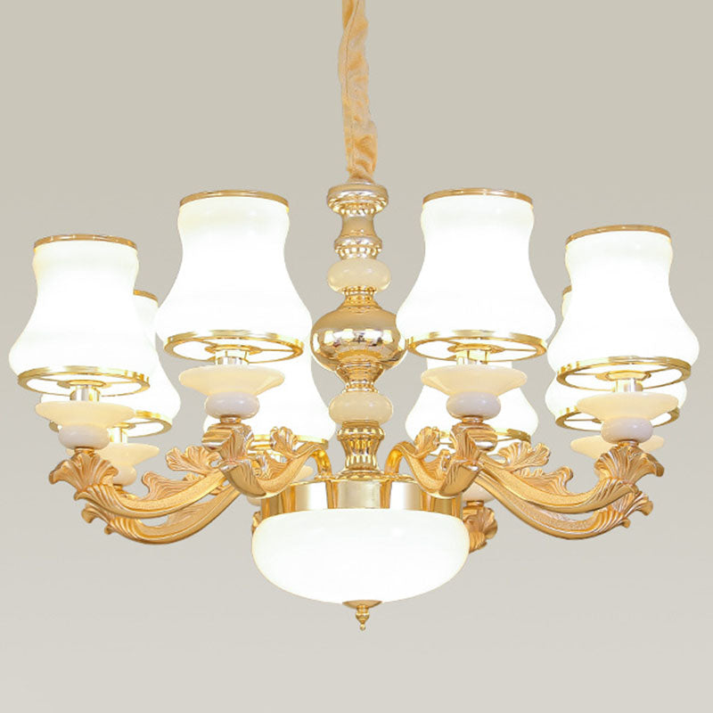 Curved Arm Living Room Hanging Lamp Metal Modern Chandelier Light with Urn Opal Glass Shade Clearhalo 'Ceiling Lights' 'Chandeliers' 'Modern Chandeliers' 'Modern' Lighting' 2030428