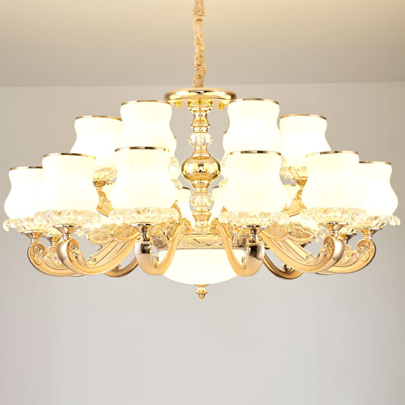 Gourd White Glass Hanging Light Kit Modernity Gold Pendant Chandelier for Living Room 18 White Clearhalo 'Ceiling Lights' 'Chandeliers' 'Modern Chandeliers' 'Modern' Lighting' 2030434
