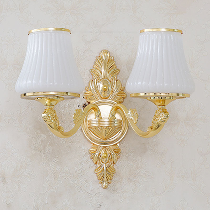 White Ribbed Glass Cone Ceiling Lamp Contemporary Gold Chandelier Light Fixture 2 White Clearhalo 'Ceiling Lights' 'Chandeliers' 'Modern Chandeliers' 'Modern' Lighting' 2030454