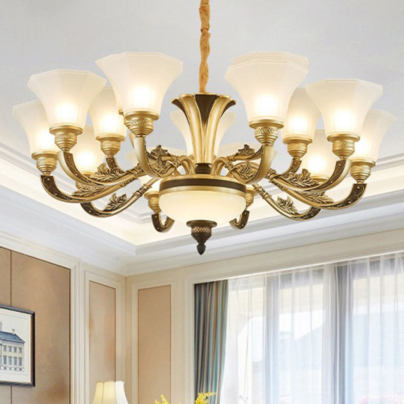 Bell Bedroom Chandelier Light Fixture White Frosted Glass Minimalistic Hanging Lamp Kit 15 White Clearhalo 'Ceiling Lights' 'Chandeliers' 'Modern Chandeliers' 'Modern' Lighting' 2030522