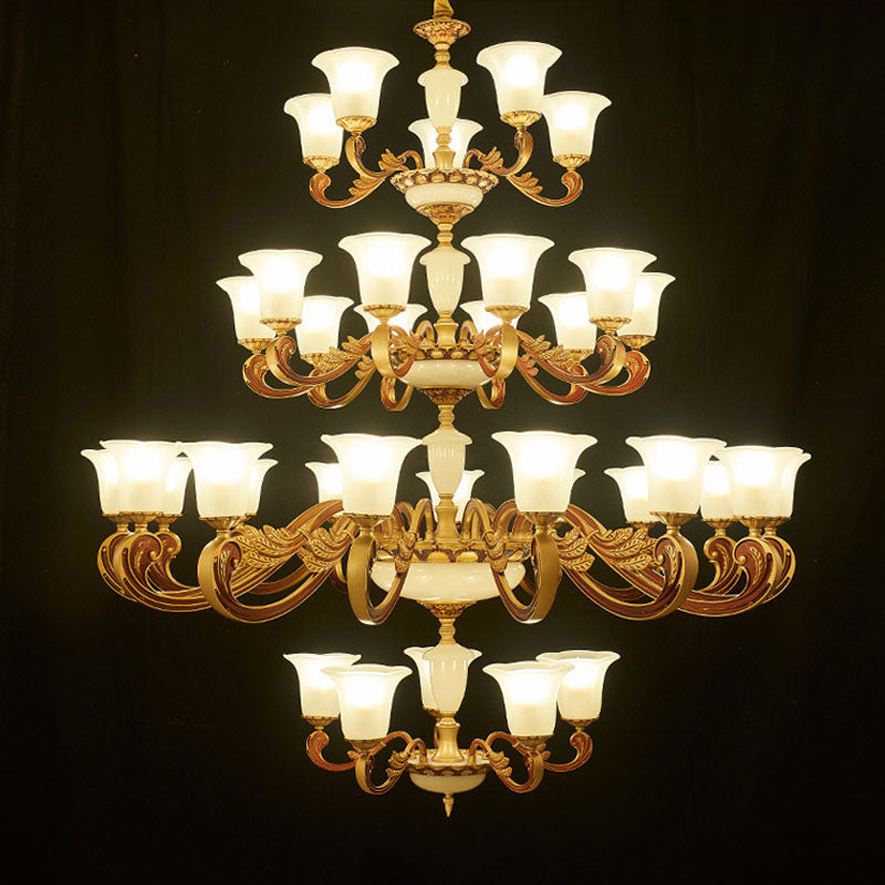 Morning Glory Frosted Glass Chandelier Modernist Gold Pendant Lighting Fixture for Bedroom 35 Gold Clearhalo 'Ceiling Lights' 'Chandeliers' 'Modern Chandeliers' 'Modern' Lighting' 2030534