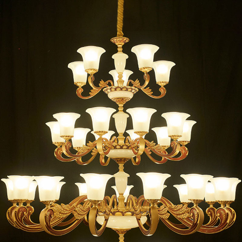 Morning Glory Frosted Glass Chandelier Modernist Gold Pendant Lighting Fixture for Bedroom 30 Gold Clearhalo 'Ceiling Lights' 'Chandeliers' 'Modern Chandeliers' 'Modern' Lighting' 2030535